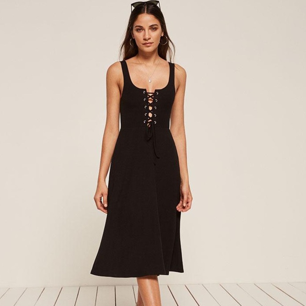 The Reformation Tangelo Black Midi Dress